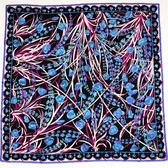 Vintage Emilio Pucci Silk Scarf Shawl Abstract Florals Italy 34in Rare Print - Picture 2 of 7